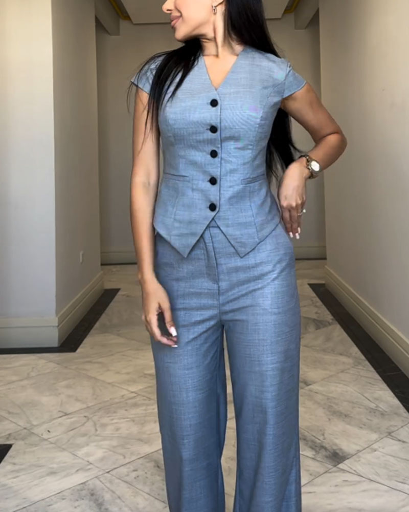 Roksana | V-neck Top and Trousers Set