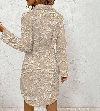 Modern Khaki Print Collared Mini Dress