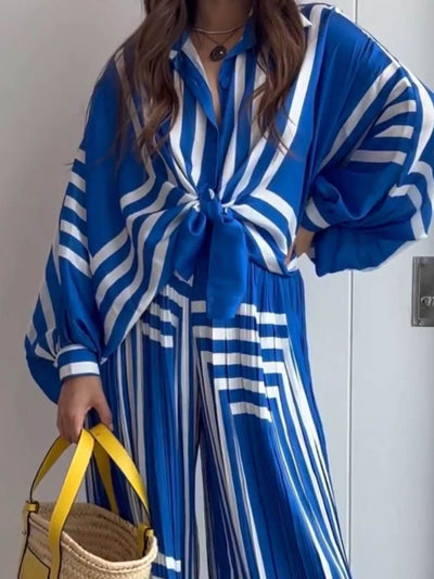 Azure Poise – Striped Two-Piece Set