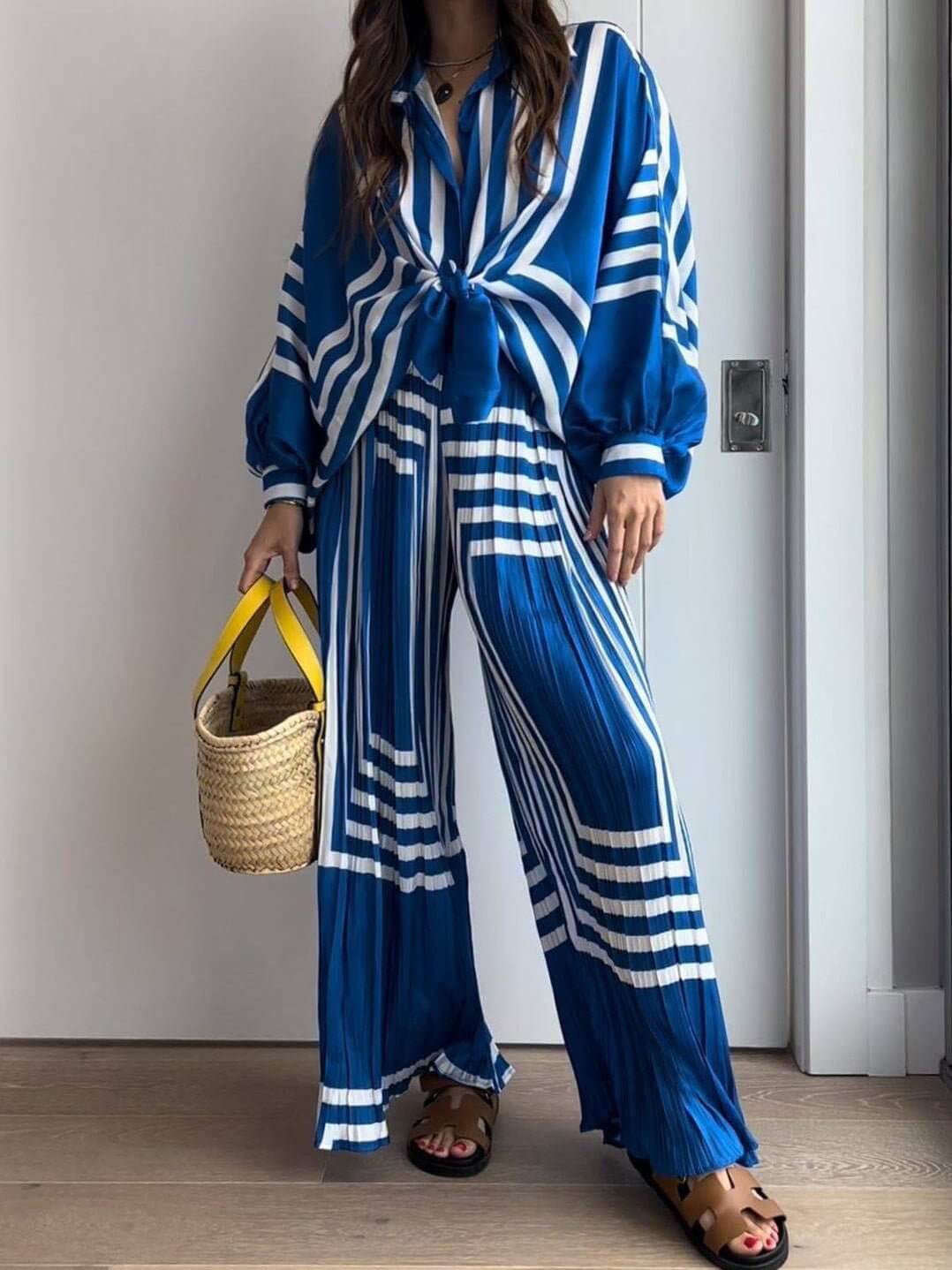 Azure Poise – Striped Two-Piece Set