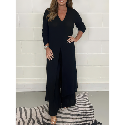 Casey - Two-Piece Casual Set with V-Neck and Split
