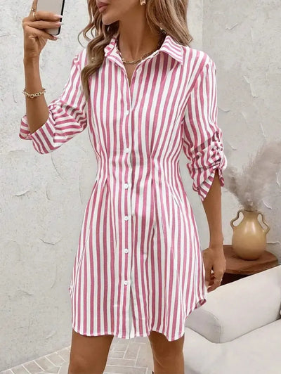 Pink Striped Long Sleeve Mini Dress