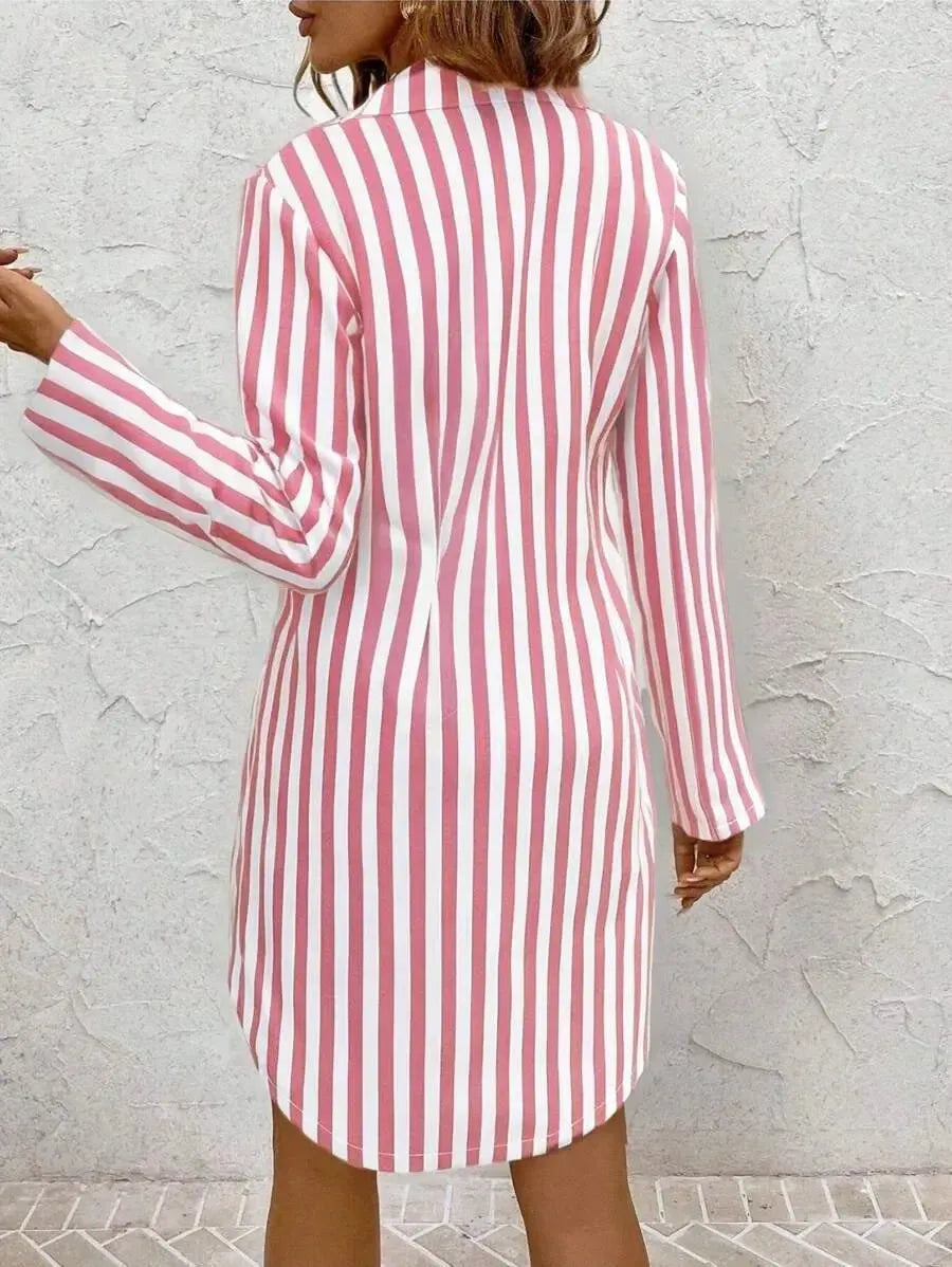 Pink Striped Long Sleeve Mini Dress