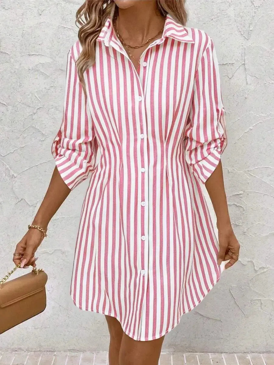 Pink Striped Long Sleeve Mini Dress