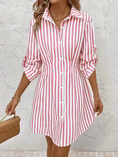 Pink Striped Long Sleeve Mini Dress