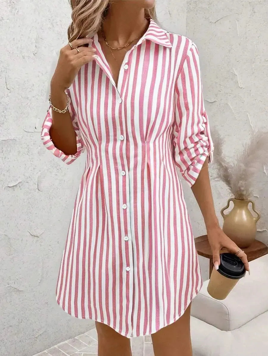 Pink Striped Long Sleeve Mini Dress