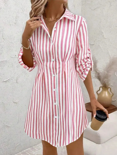 Pink Striped Long Sleeve Mini Dress