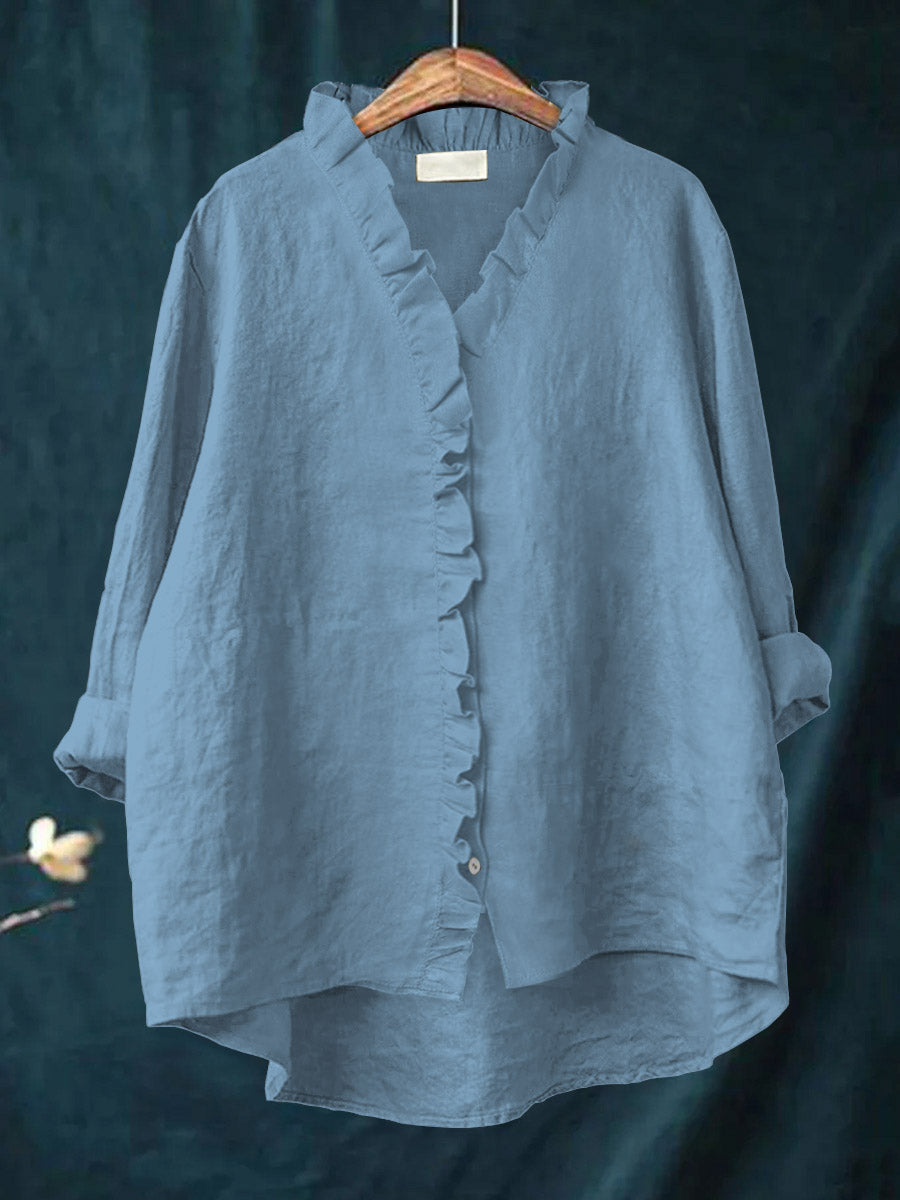 Jamy- Cotton and Linen Blouse with Frill