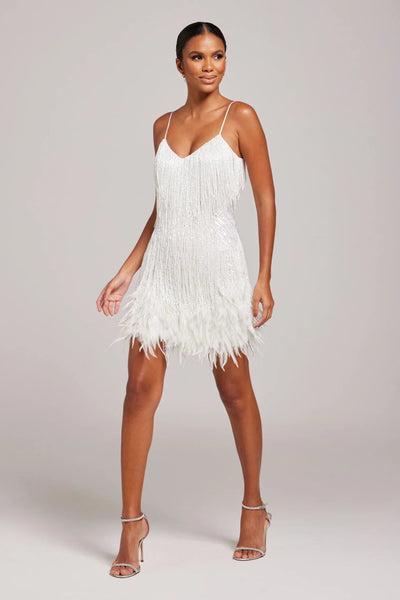 ALENA – PARTY DRESS WITH FEATHER TRIM