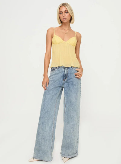 Sunlace Pleated Top – Soft Lemon Glow