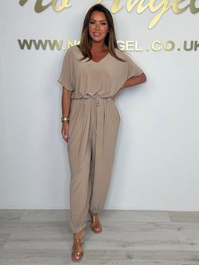 Cotton Playsuit with V-Neck and Tie