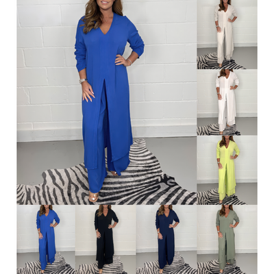 Casey - Two-Piece Casual Set with V-Neck and Split