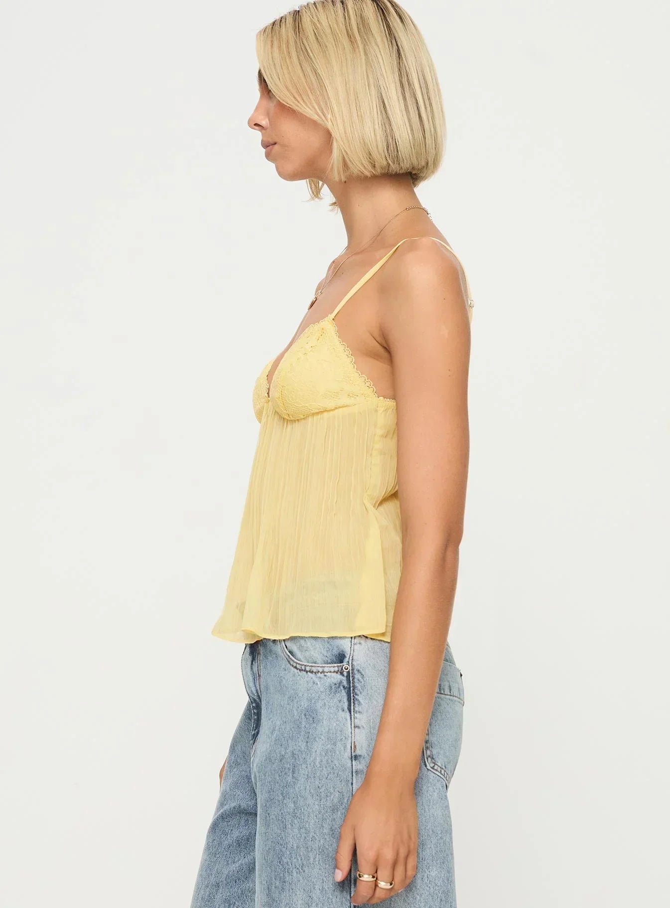 Sunlace Pleated Top – Soft Lemon Glow