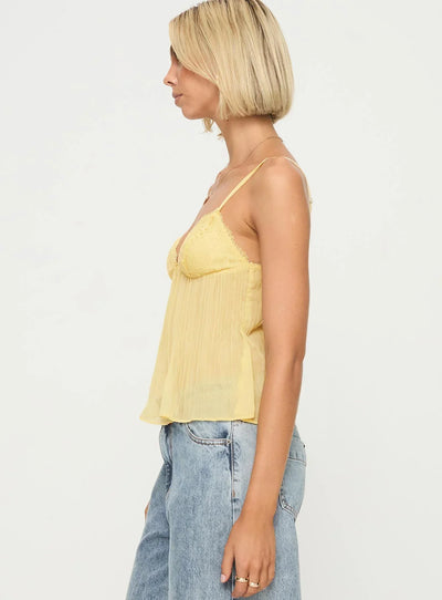 Sunlace Pleated Top – Soft Lemon Glow