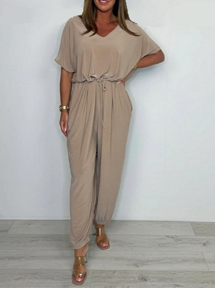 Cotton Playsuit with V-Neck and Tie
