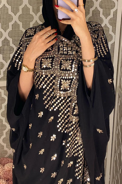 Batwing Sleeve Bronzing Print Abaya Maxi Dresses 3pcs Set
