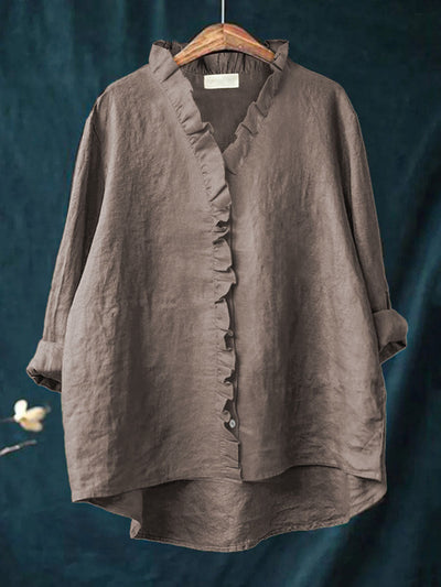 Jamy- Cotton and Linen Blouse with Frill