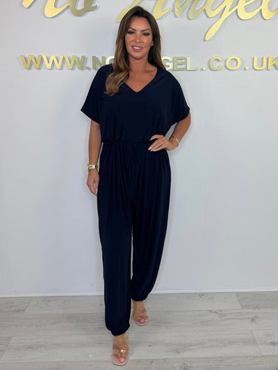 Cotton Playsuit with V-Neck and Tie