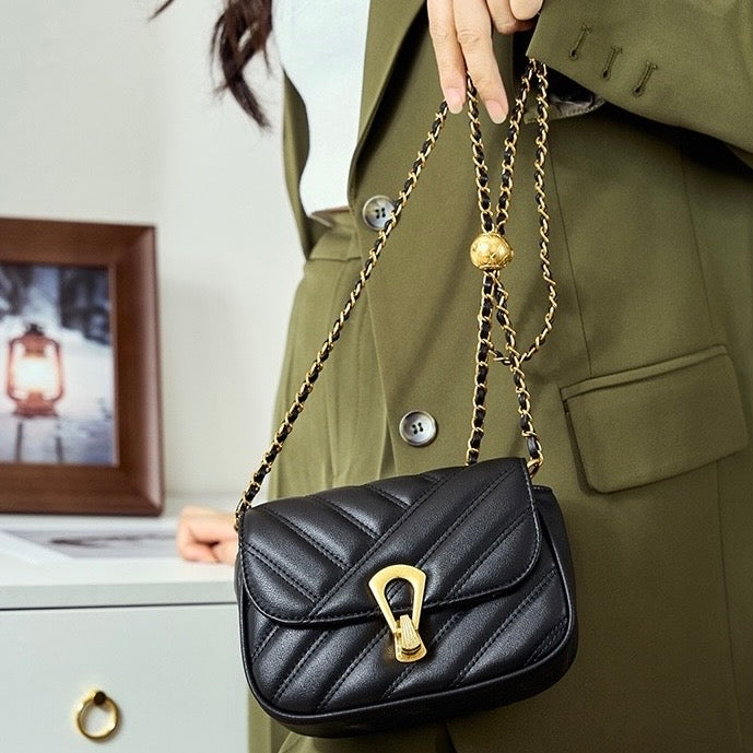 Women’s Genuine Leather Mini Chain Shoulder Bag – 2025 Summer Luxe Edition