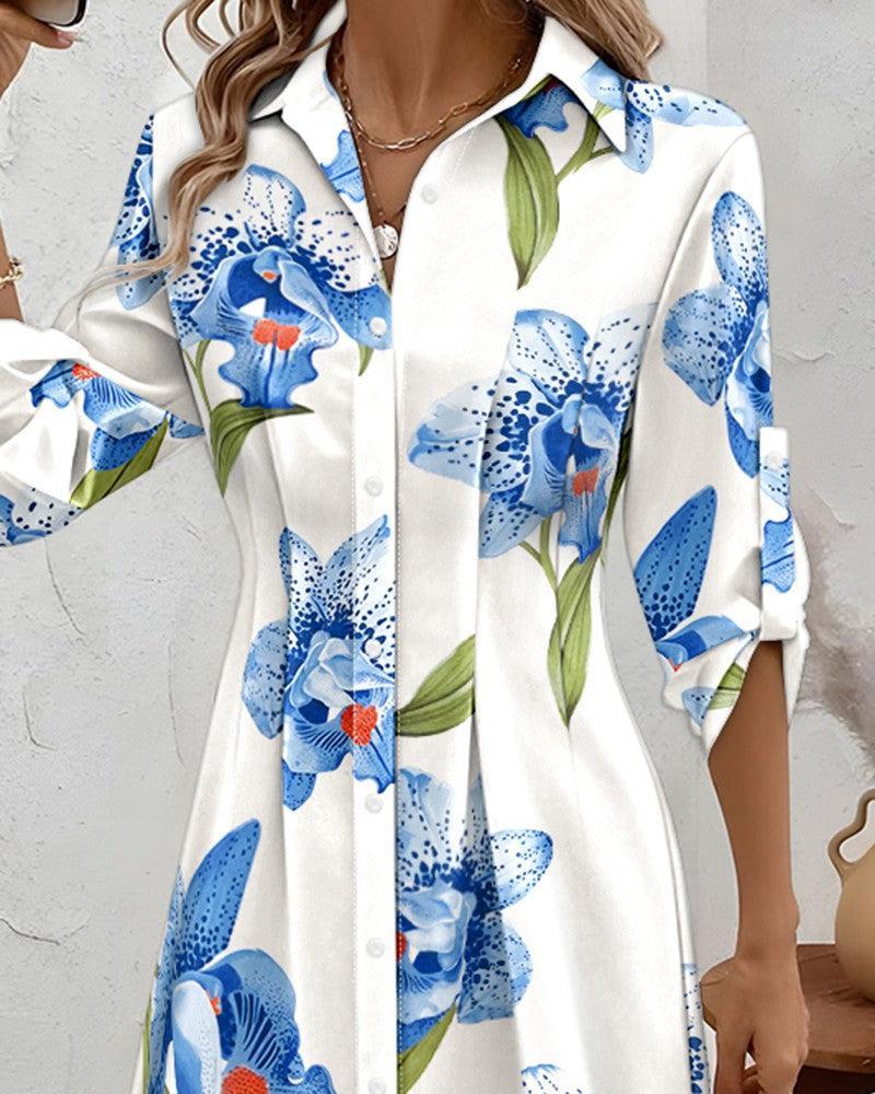 Fresh Floral Print Long Sleeve Mini Dress