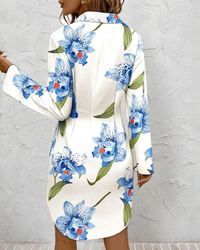 Fresh Floral Print Long Sleeve Mini Dress