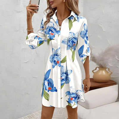 Fresh Floral Print Long Sleeve Mini Dress