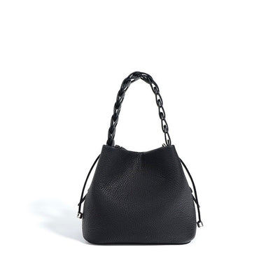 Women's Genuine Top-Grain Leather Versatile Commuting Bucket Bag Single-Shoulder Crossbody Elegant Handheld Bag