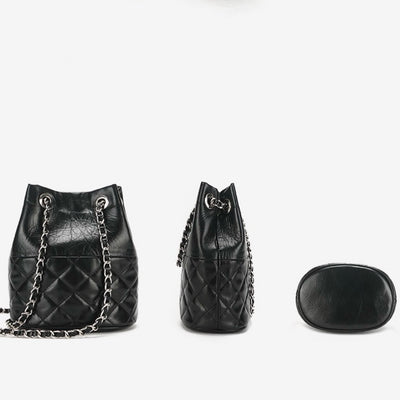 Women’s Genuine Leather Quilted Chain Bucket Bag