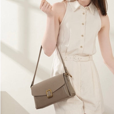 Women’s Genuine Leather Spring-Summer Commuter Tote Bag with Maillard Elegance