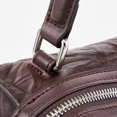 Women’s Genuine Leather Crinkled Boston Bag – Soft Shine Handheld & Crossbody