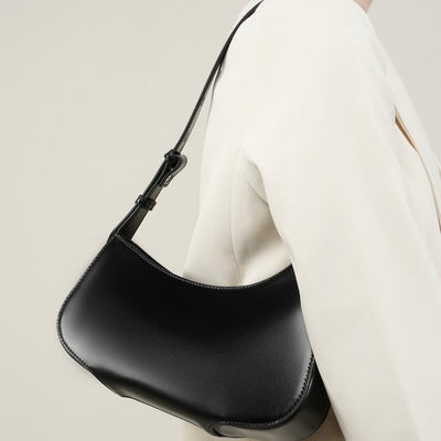 Minimalist Women's Genuine Leather Half Moon Baguette Bag