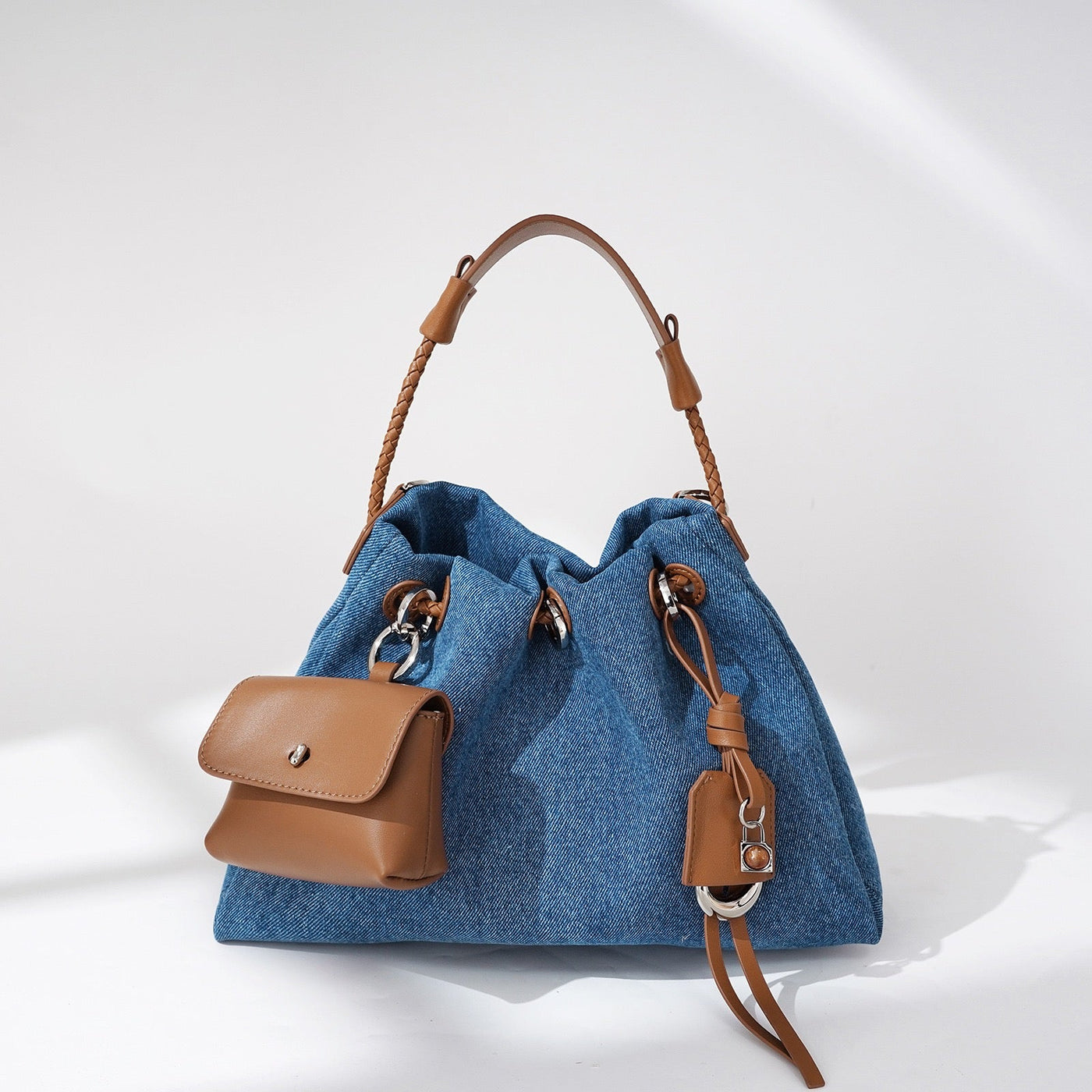 Women's Genuine Leather Denim Patchwork Cool Hobo Bag