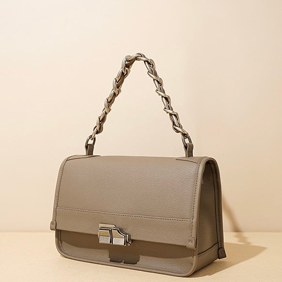 Women’s Genuine Leather Small Square Bag with Double Straps and Single Chain