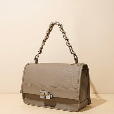 Women’s Genuine Leather Small Square Bag with Double Straps and Single Chain