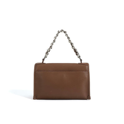 Women’s Genuine Leather Small Square Bag with Double Straps and Single Chain