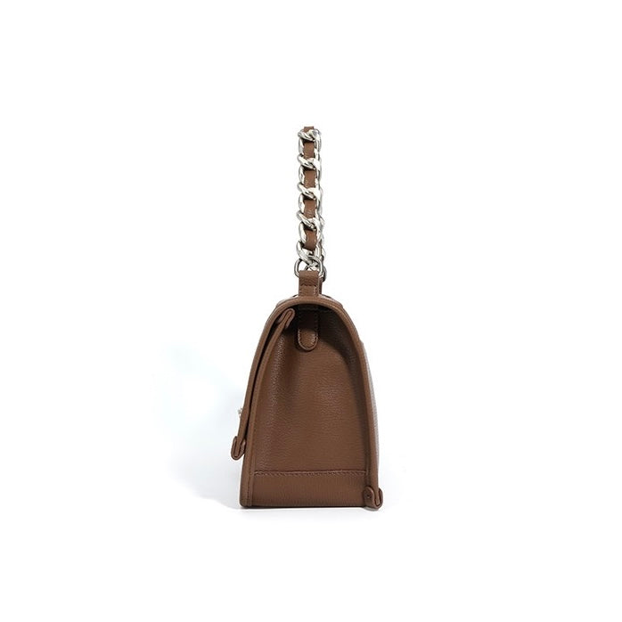 Women’s Genuine Leather Small Square Bag with Double Straps and Single Chain