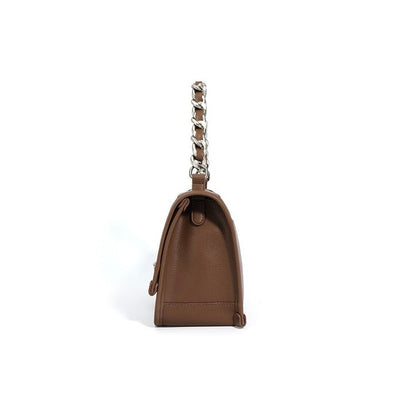 Women’s Genuine Leather Small Square Bag with Double Straps and Single Chain