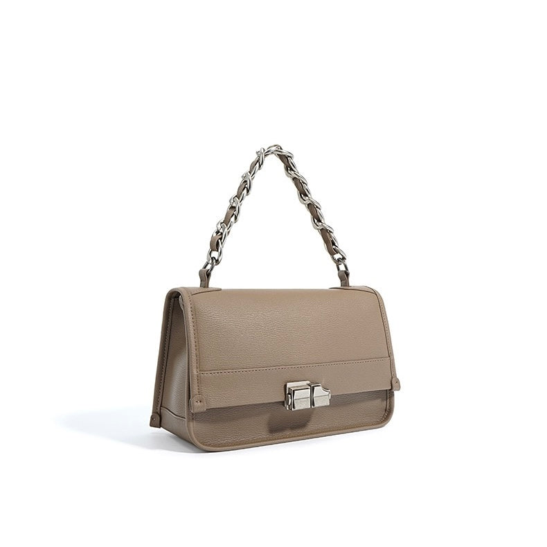 Women’s Genuine Leather Small Square Bag with Double Straps and Single Chain