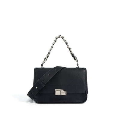 Women’s Genuine Leather Small Square Bag with Double Straps and Single Chain