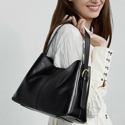 Women’s Genuine Leather Large Tote Shoulder Bag – Vegetable-Tanned Commuter Crossbody