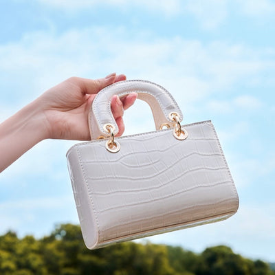 Women’s Genuine Leather Elegant Top-Handle Handbag – Croc Embossed Classic Style
