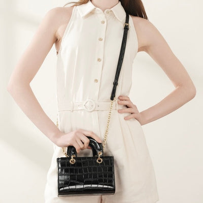 Women’s Genuine Leather Elegant Top-Handle Handbag – Croc Embossed Classic Style