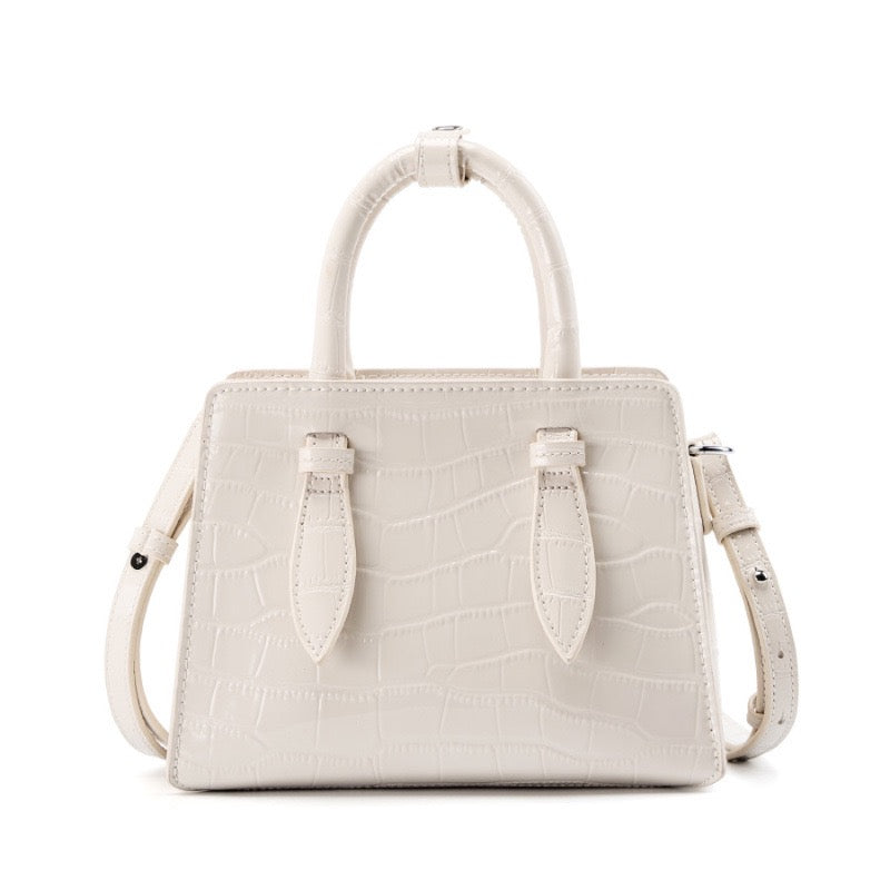 Women’s Genuine Leather Top Handle Bag – French Alligator-Texture Square Crossbody