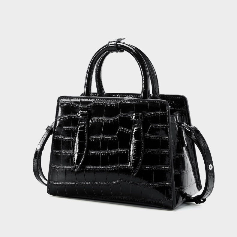 Women’s Genuine Leather Top Handle Bag – French Alligator-Texture Square Crossbody