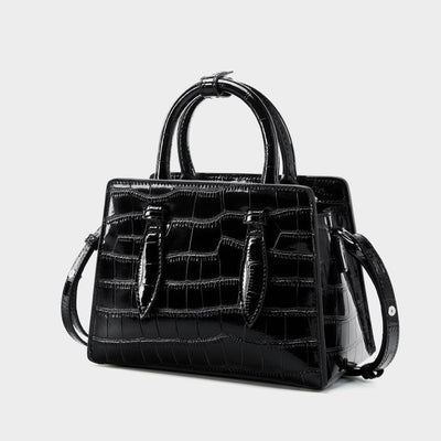 Women’s Genuine Leather Top Handle Bag – French Alligator-Texture Square Crossbody