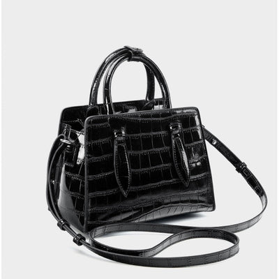 Women’s Genuine Leather Top Handle Bag – French Alligator-Texture Square Crossbody