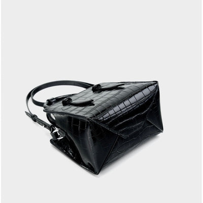 Women’s Genuine Leather Top Handle Bag – French Alligator-Texture Square Crossbody