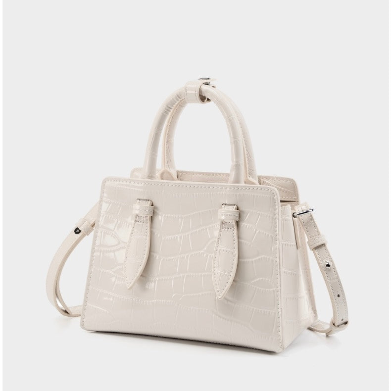 Women’s Genuine Leather Top Handle Bag – French Alligator-Texture Square Crossbody