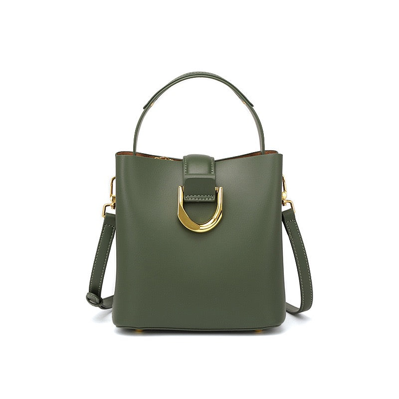 Women’s Genuine Leather Bucket Shoulder Bag – Large Capacity Crossbody for Daily Commute