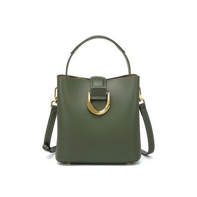 Women’s Genuine Leather Bucket Shoulder Bag – Large Capacity Crossbody for Daily Commute